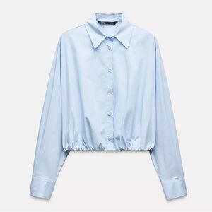 Zara Light Blue Button-Up Blouse